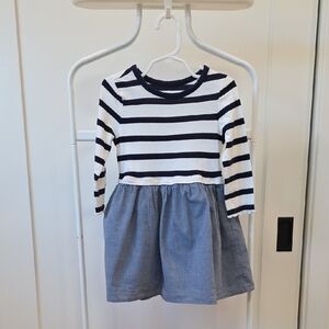 GAP Girls Navy and White Striped Top with Chambray Skirt Dress